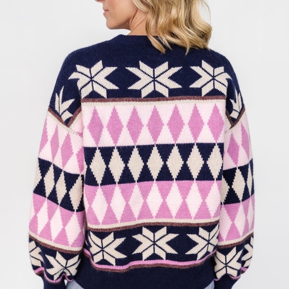 Baltic Born Zermatt Sweater | Navy + Pink Print Size MM - Picture 4 of 5
